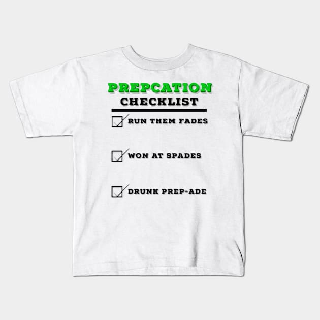 Prepcation Checklist Kids T-Shirt by PrepTimeSh0p